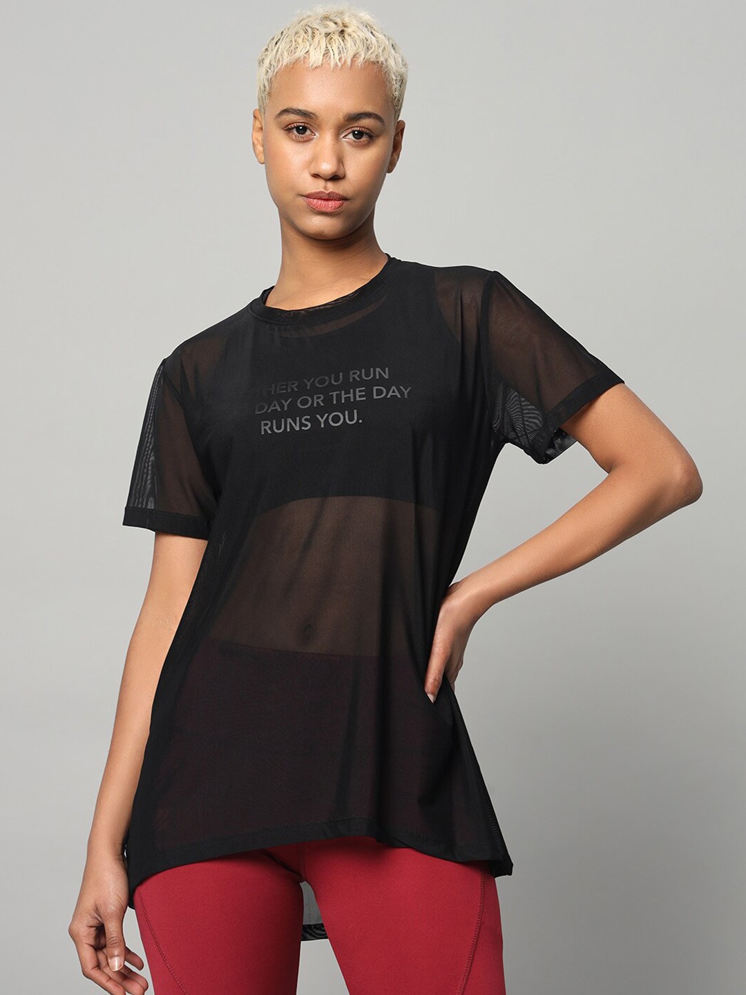 MKH Women Typography Extended Sleeves Dri-FIT T-shirt, Black