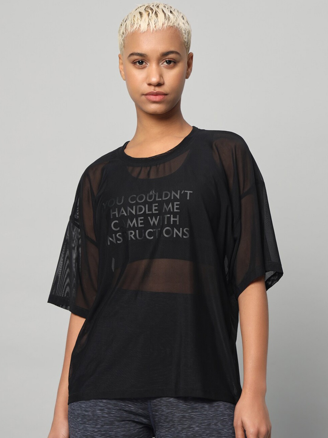 

MKH Typography Printed Drop-Shoulder Sleeves Dri-FIT Relaxed Fit Sports T-shirt, Black