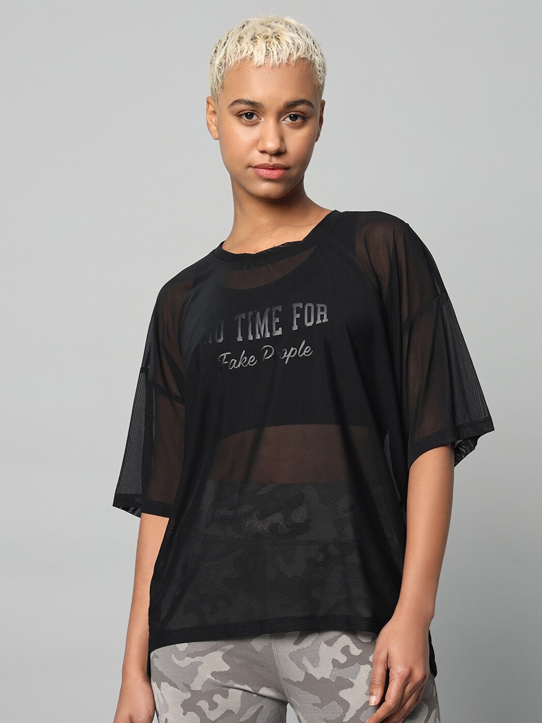 

MKH Typography Drop-Shoulder Sleeves Printed Dri-FIT Relaxed Fit Sports T-shirt, Black