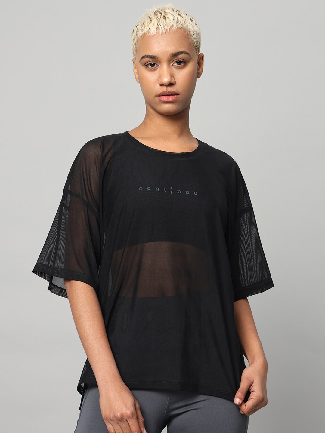 

MKH Typography Drop-Shoulder Sleeves Printed Dri-FIT Relaxed Fit Sports T-shirt, Black