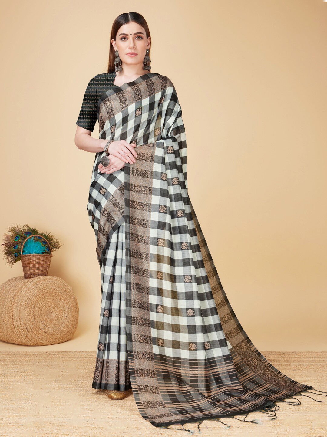 

SANGAM PRINTS Checked Zari Kanjeevaram Saree, White