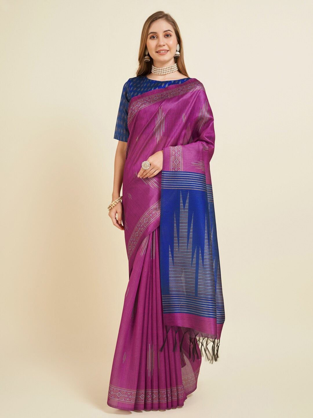

SANGAM PRINTS Ethnic Motifs Printed Kanjeevaram Saree, Magenta