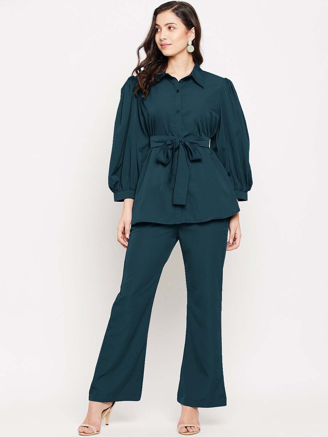 

Fashfun Shirt Collar Long Sleeves Shirt & Trousers, Green