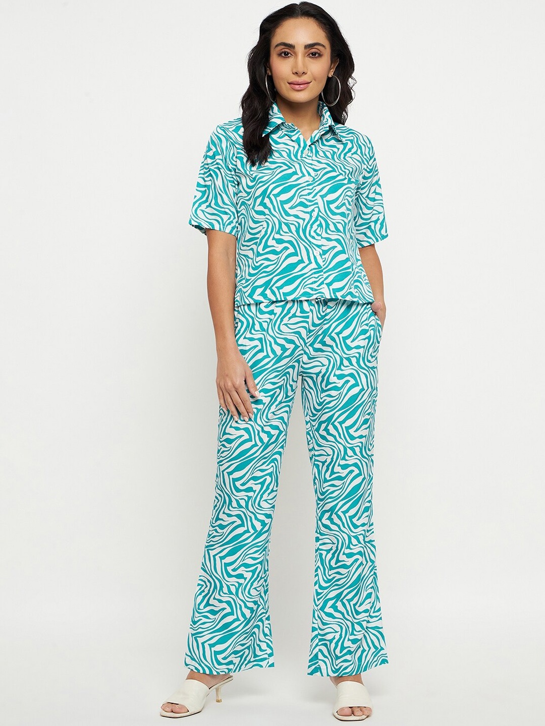 

Fashfun Printed Shirt Collar Shirt & Trousers, Blue