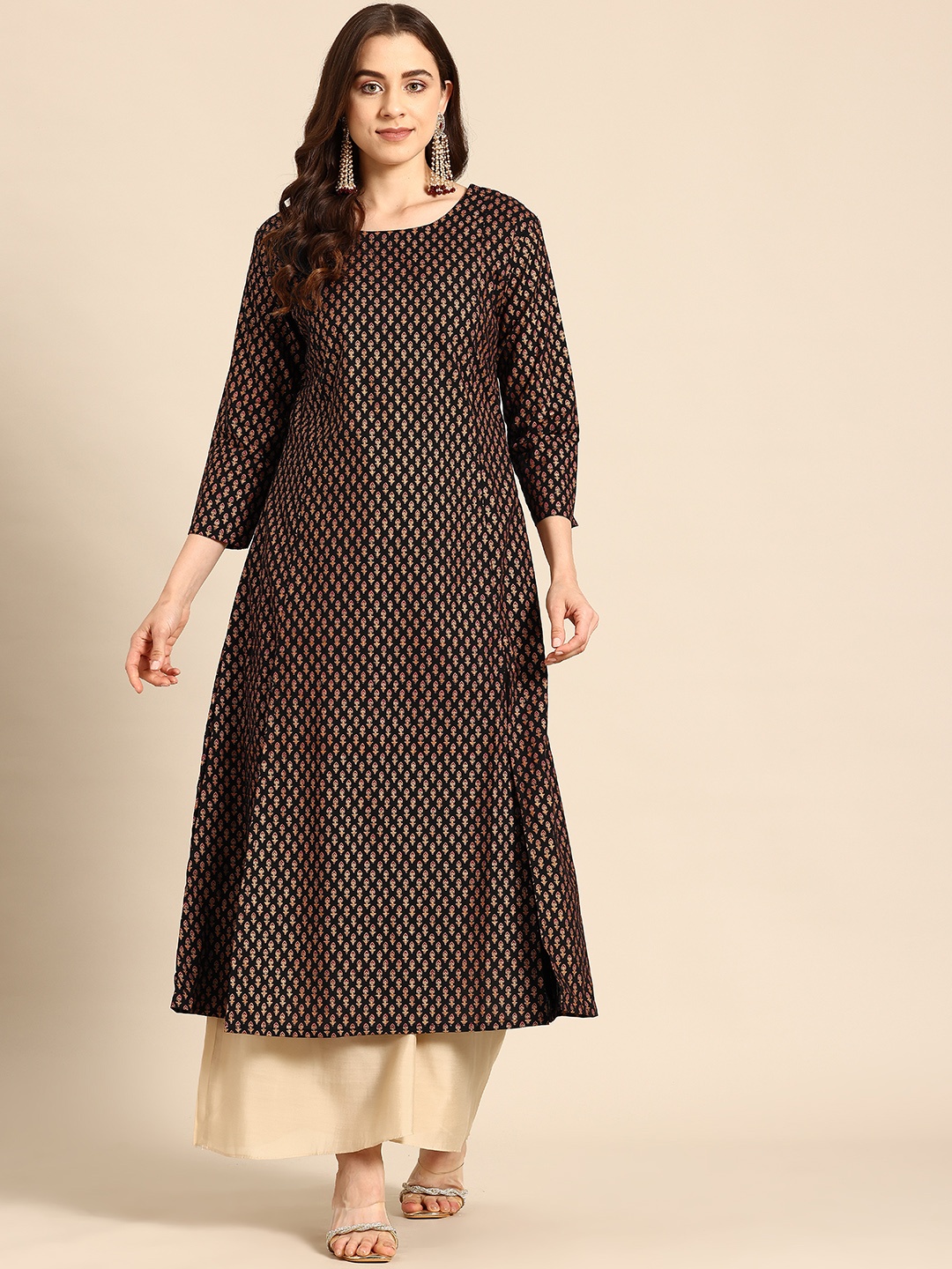 

Sayisha Ethnic Motifs Printed Pure Cotton Kurta with Palazzos, Black