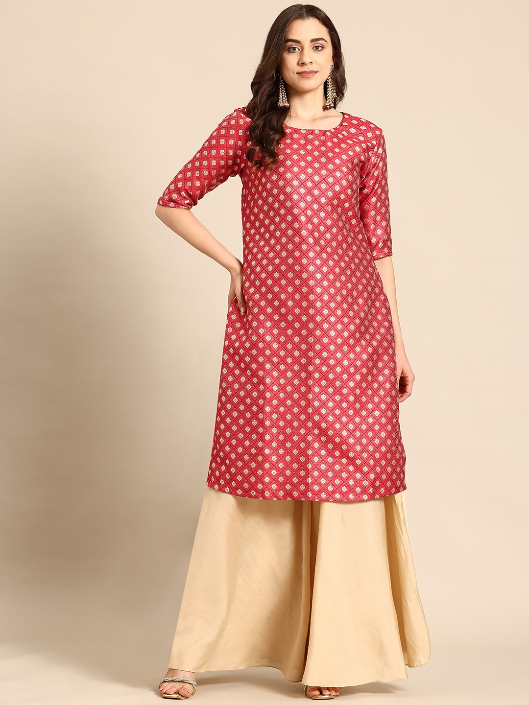 

Sayisha Ethnic Motifs Pure Silk Kurta with Palazzos, Red