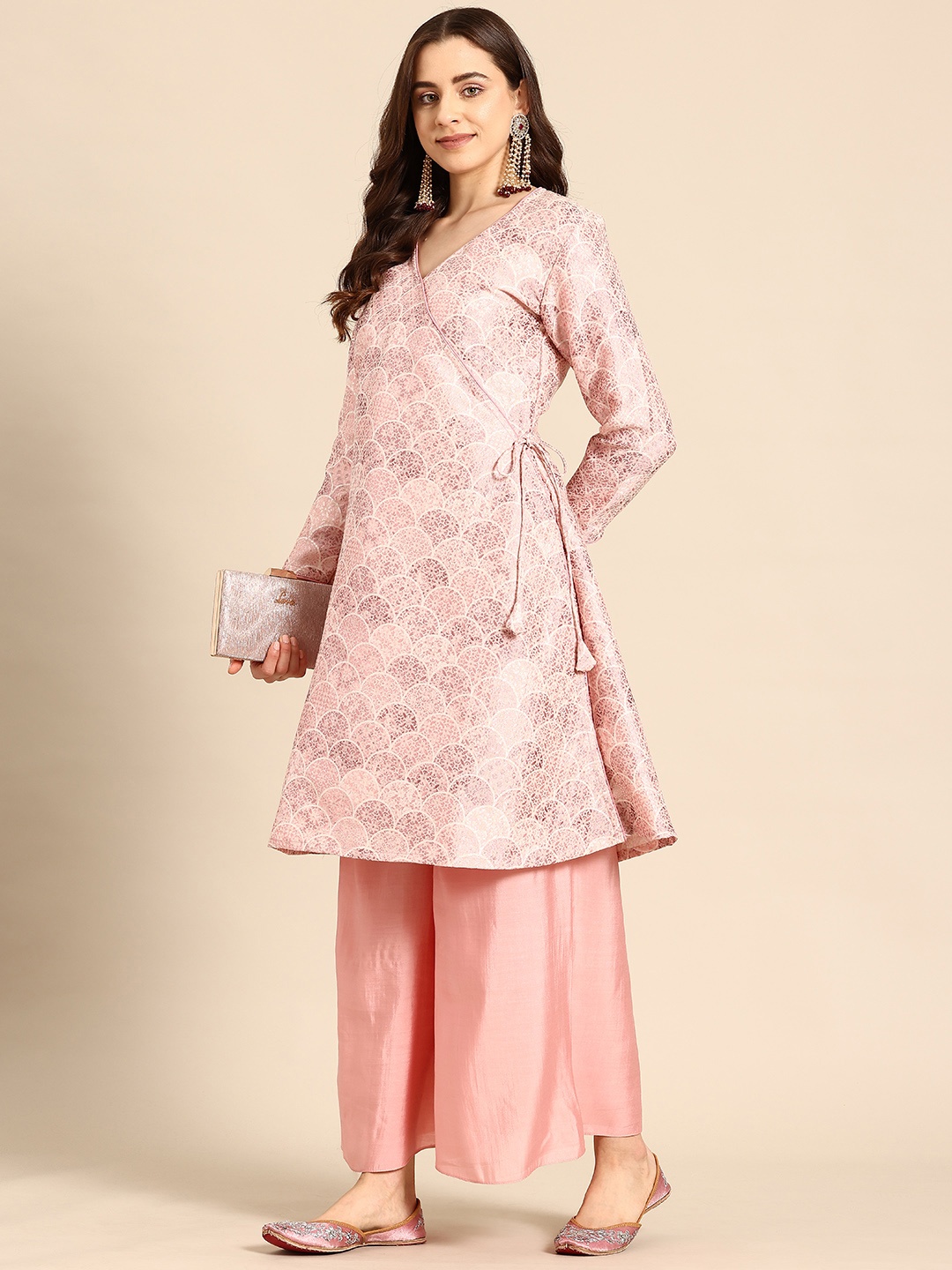 

Sayisha Ethnic Motifs Angrakha Pure Silk Kurta with Palazzos, Pink