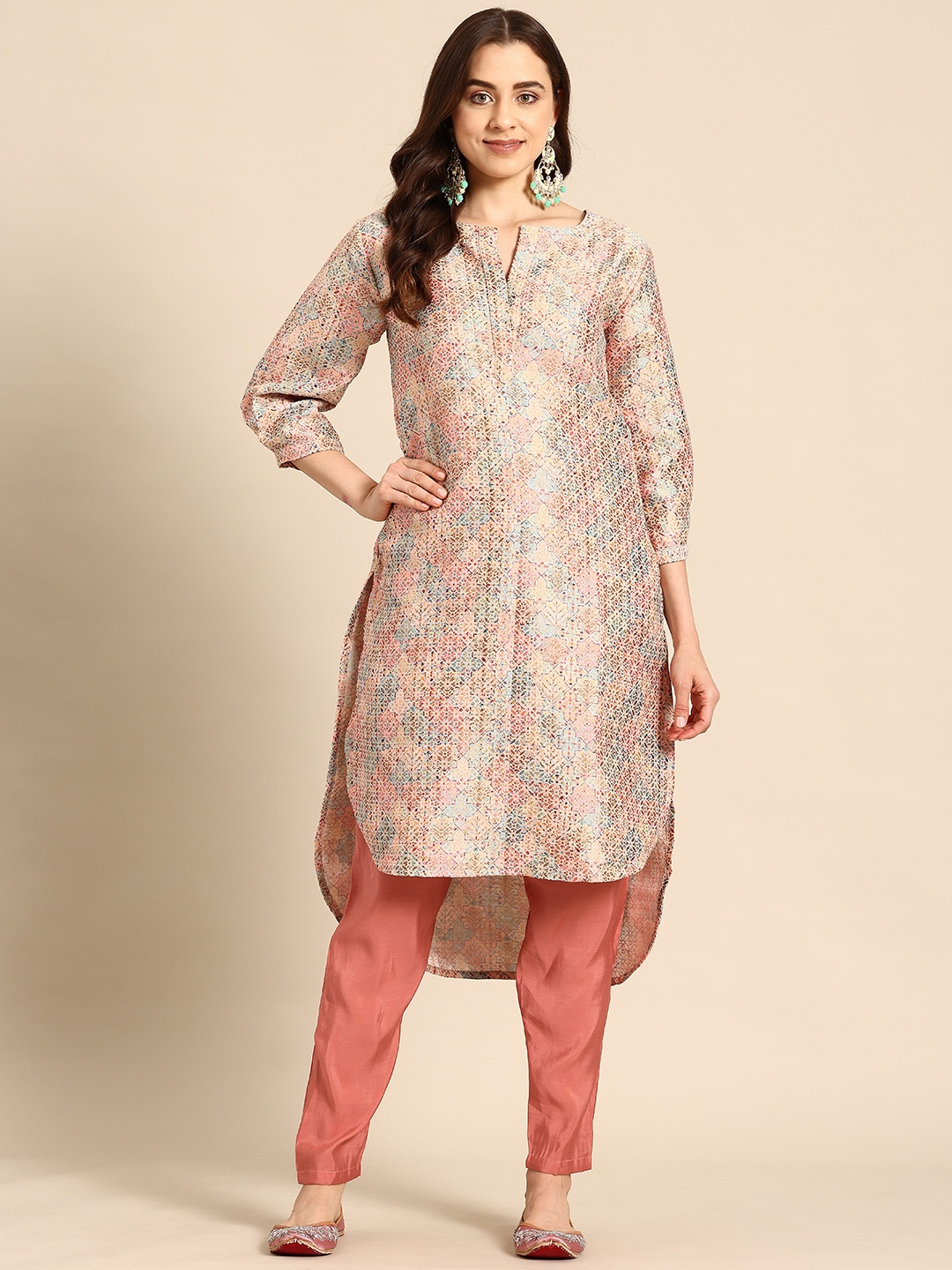 

Sayisha Ethnic Motifs Printed Pure Silk Kurta with Trousers, Multi