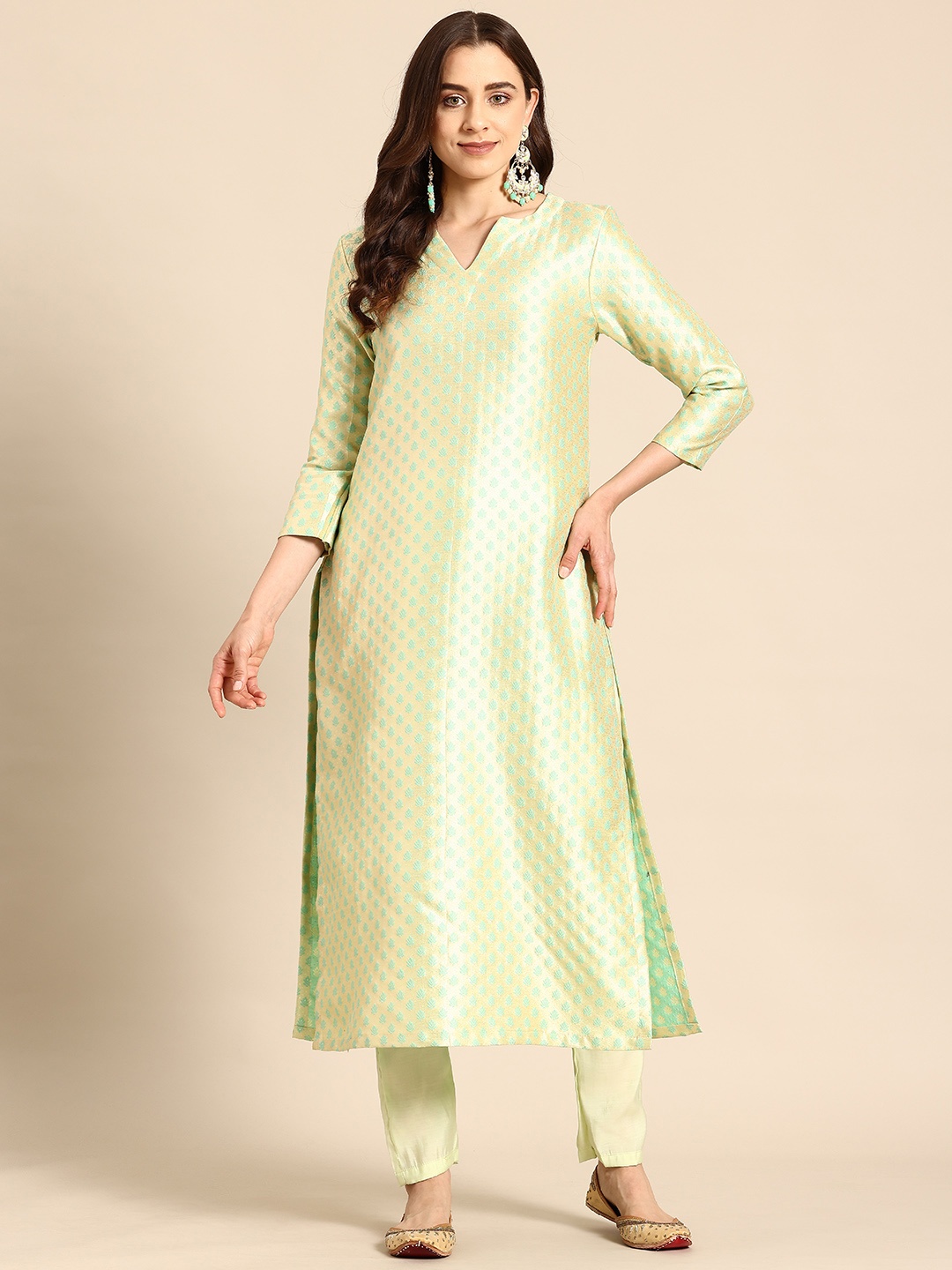 

Sayisha Ethnic Motifs Pure Silk Kurta with Trousers, Sea green