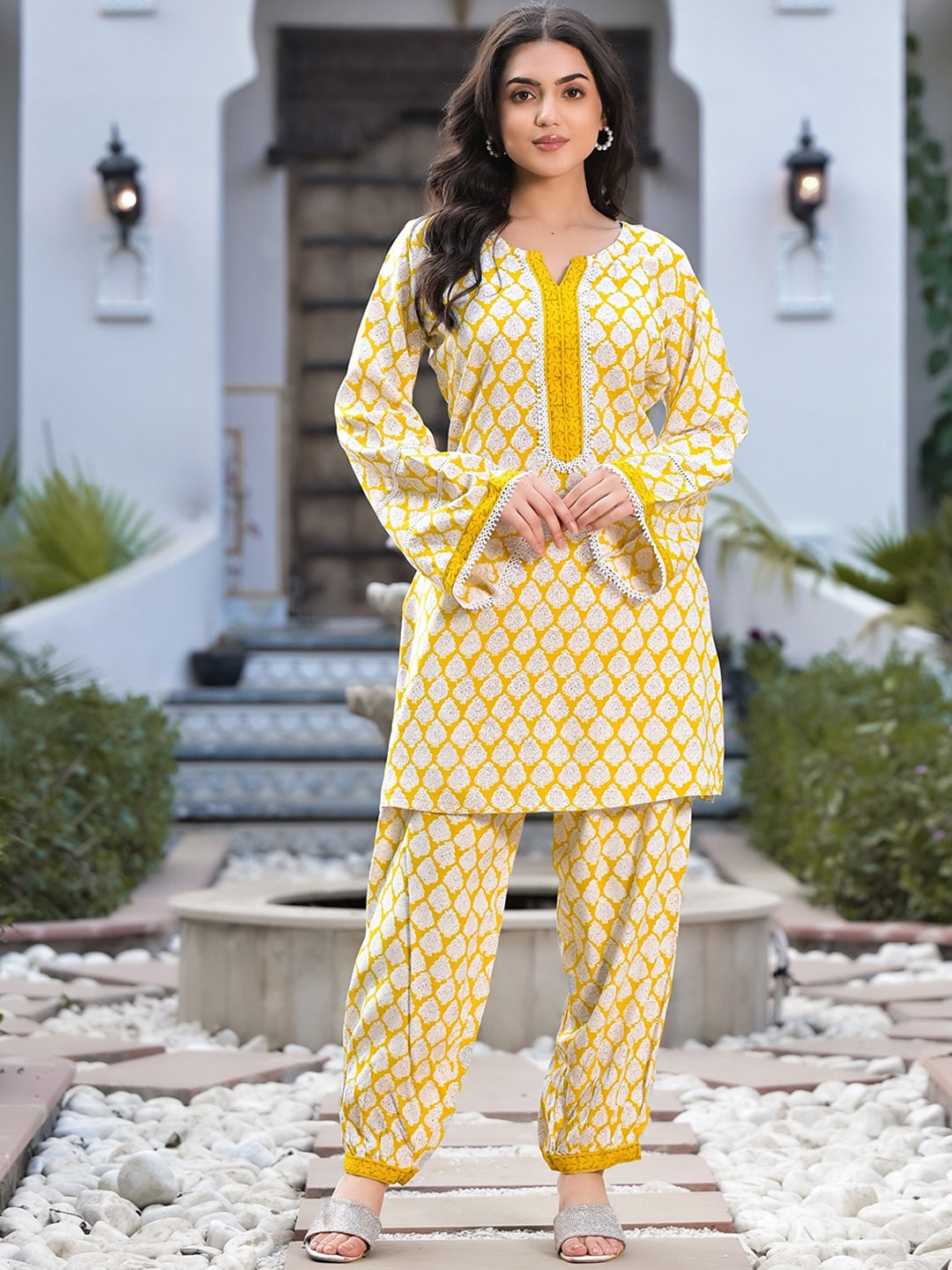 KALINI Ethnic Motifs Printed Kurta with Salwar, Yellow