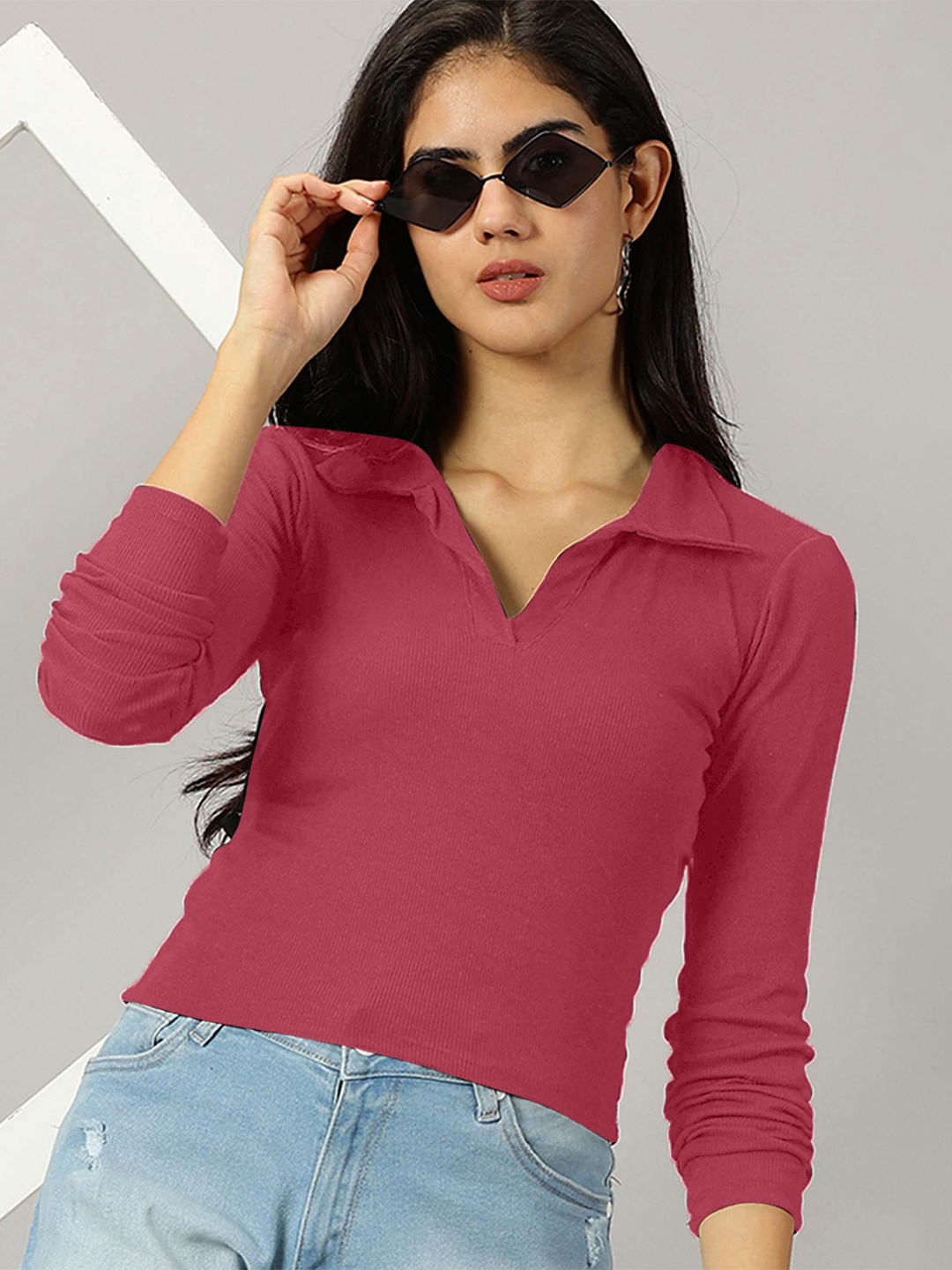 

AUSK Shirt Collar Long Sleeves Regular Top, Peach