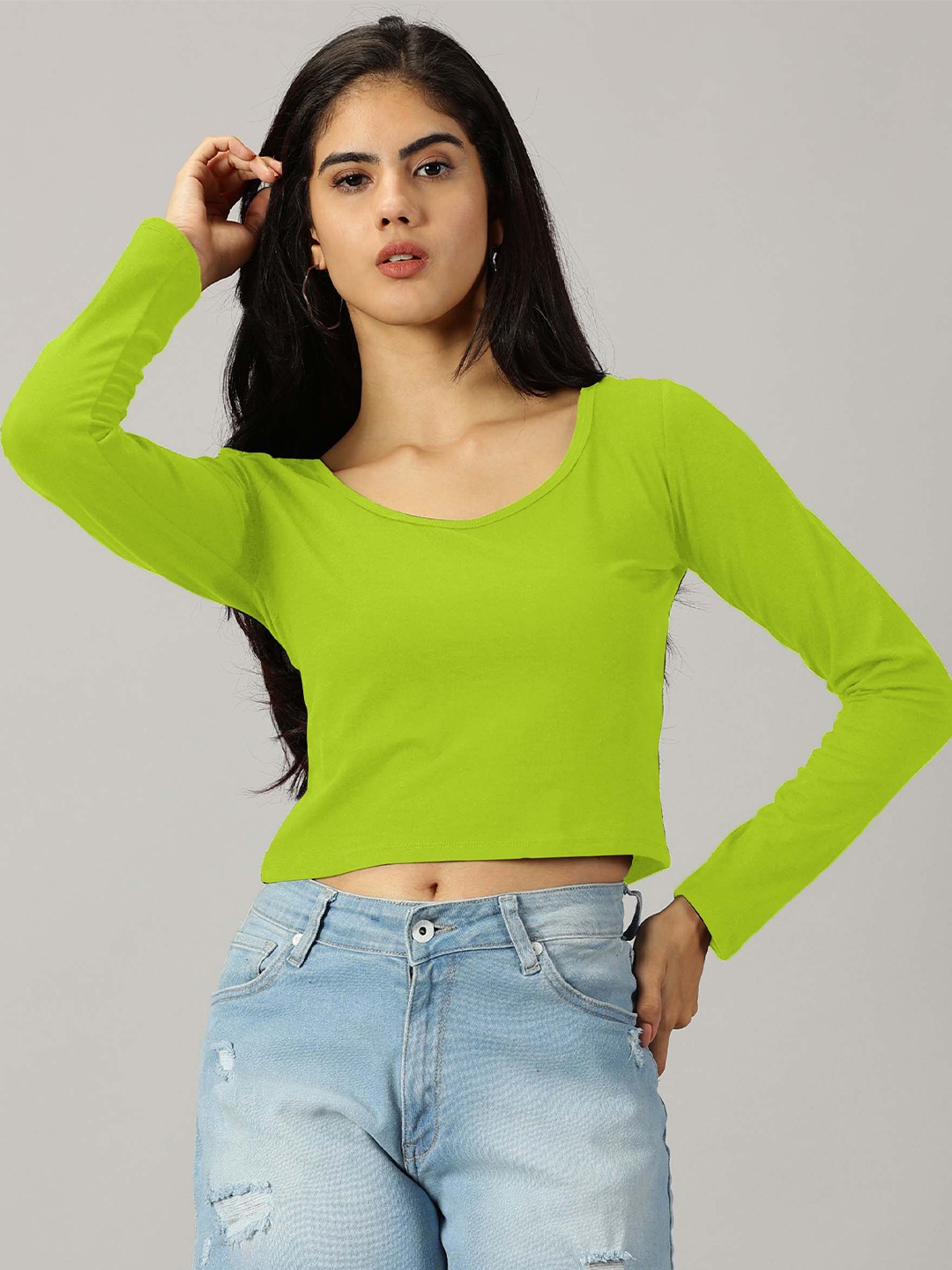 

AUSK Scoop Neck Cotton Fitted Crop Top, Sea green