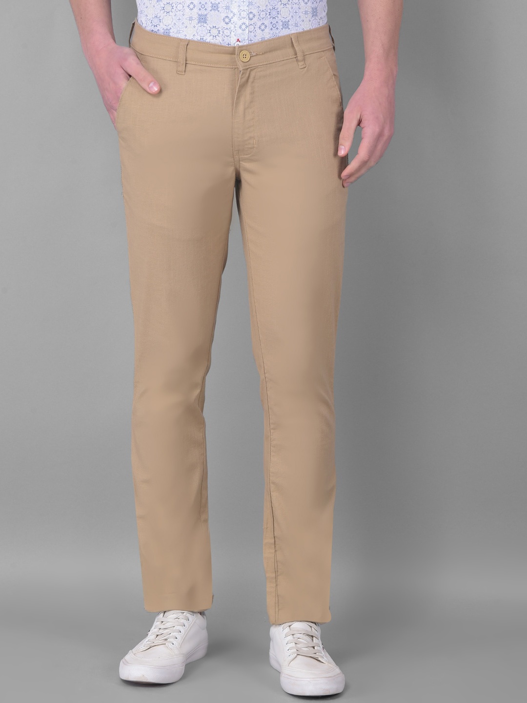 

COBB Men Slim Fit Mid-Rise Linen Chinos Trouser, Khaki