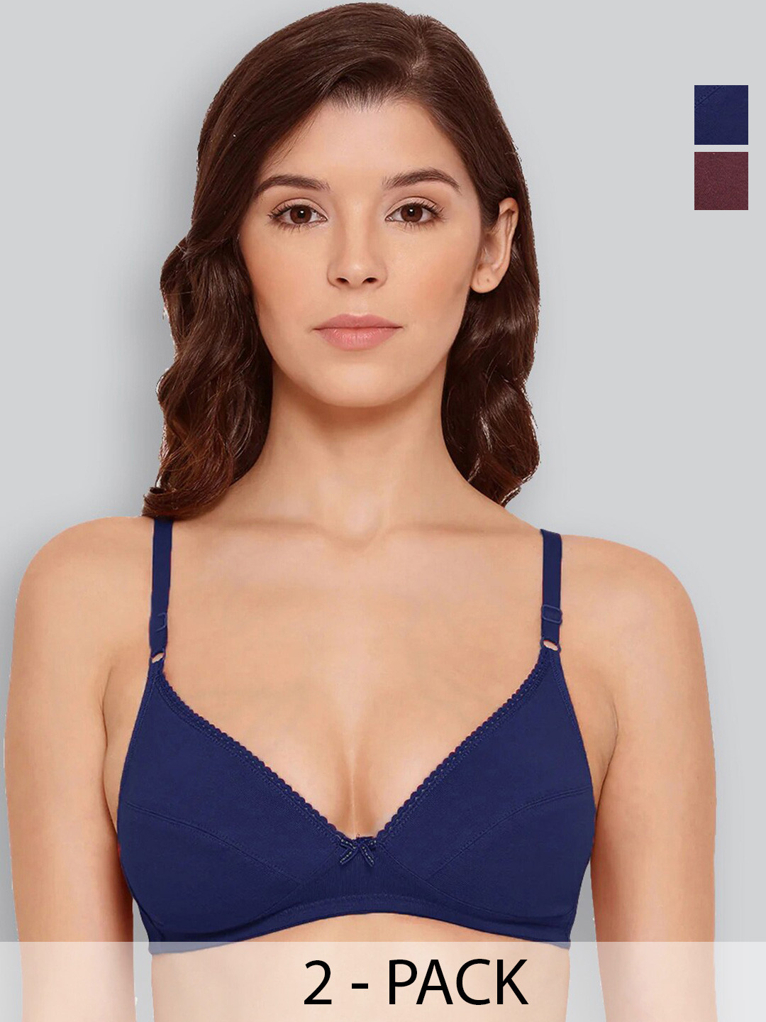 

LYRA Pack Of 2 Cotton Everyday Bra Medium Coverage Non Padded Non-Wired, Navy blue