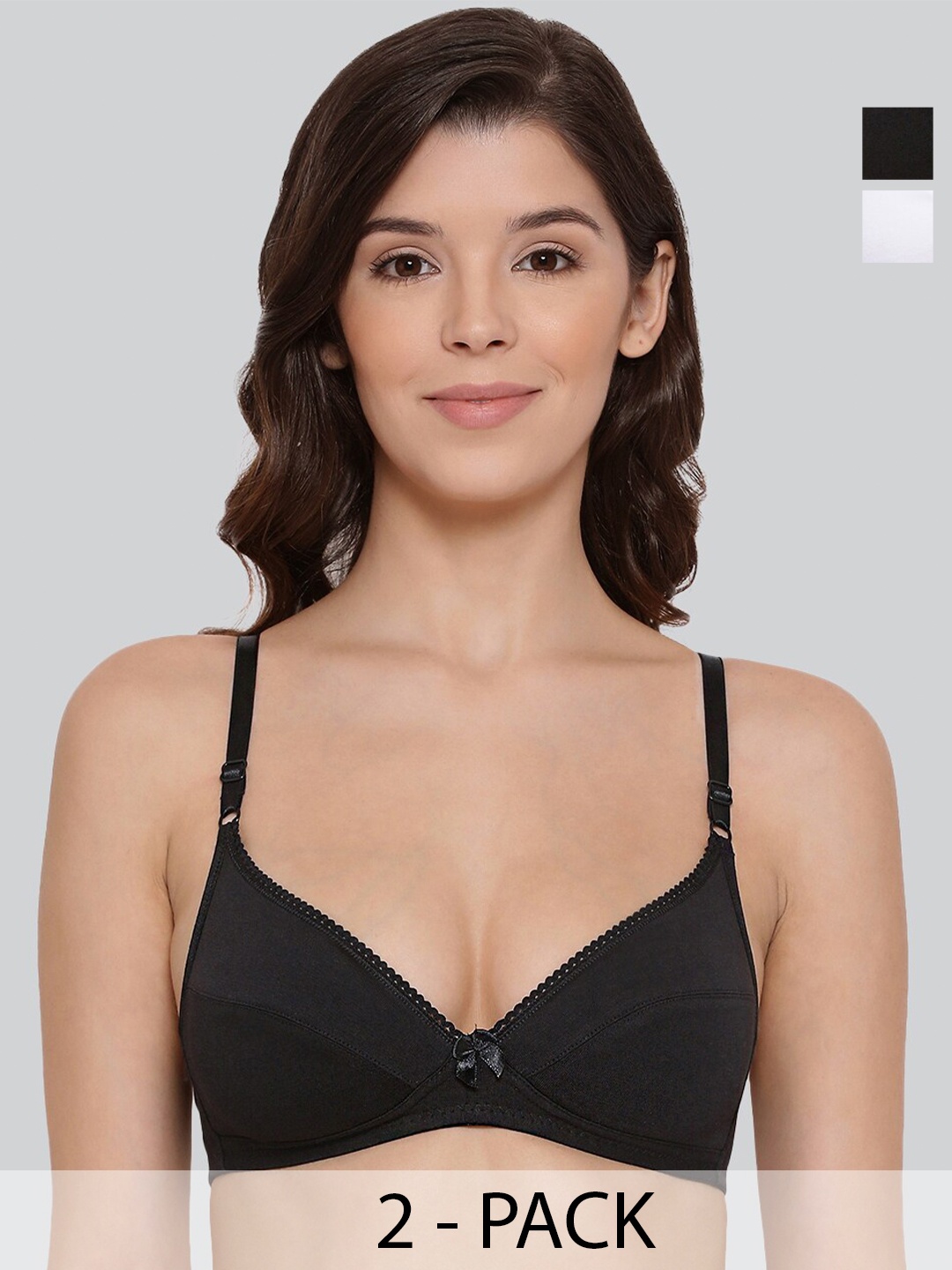 

LYRA Pack Of 2 Medium Coverage Non Padded Cotton Everyday Bras With All Day Comfort, Black