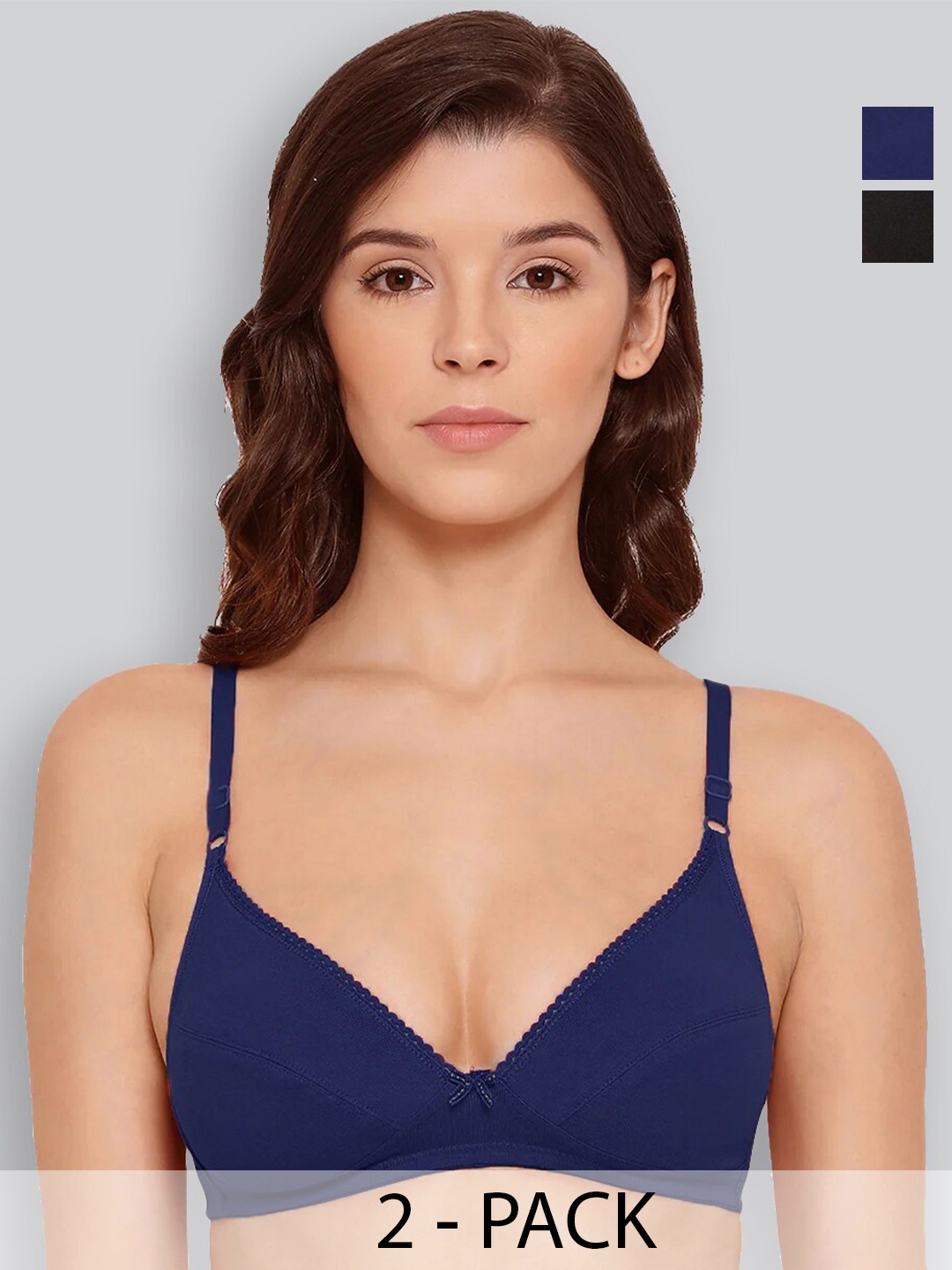 

LYRA Pack Of 2 Medium Coverage Non Padded Seamless Cotton Plunge Bra - All Day Comfort, Black