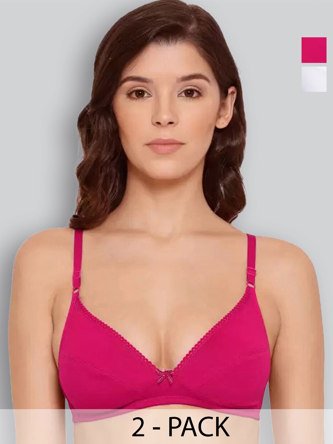 

LYRA Pack Of 2 Medium Coverage Non Padded Cotton Everyday Bras With All Day Comfort, Fuchsia