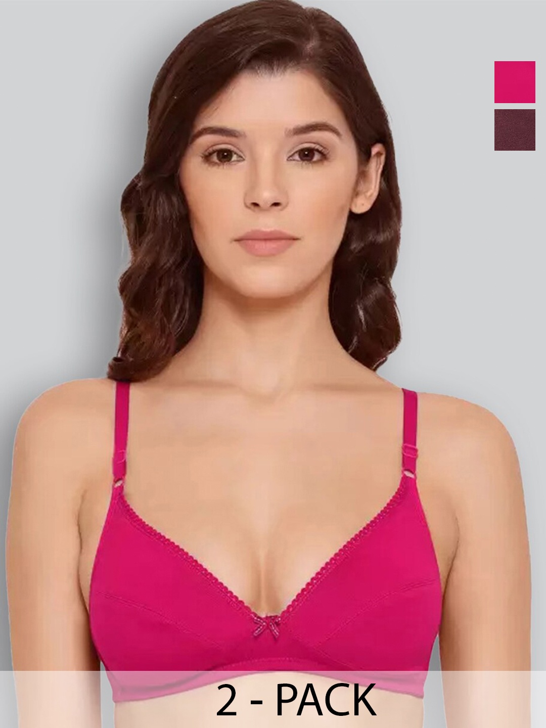 

LYRA Pack Of 2 Medium Coverage Non Padded Cotton Everyday Bras- All Day Comfort, Fuchsia