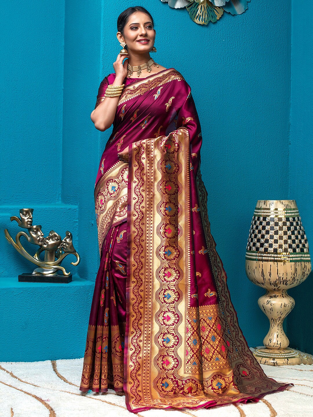

Lilots Ethnic Motifs Woven Design Zari Kota Saree, Magenta