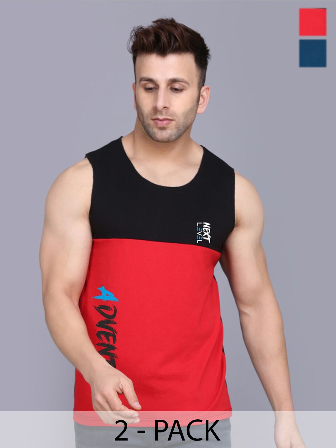 

SLOWLORIS Pack Of 2 Typography Printed Cotton Innerwear Vests, Teal