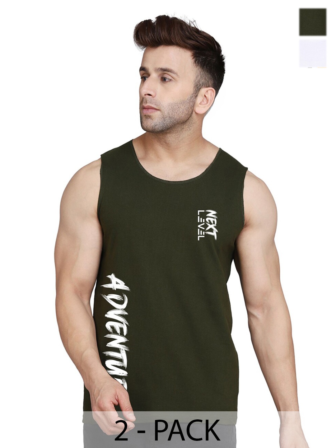 

SLOWLORIS Pack Of 2 Typography Printed Cotton Innerwear Vests, White