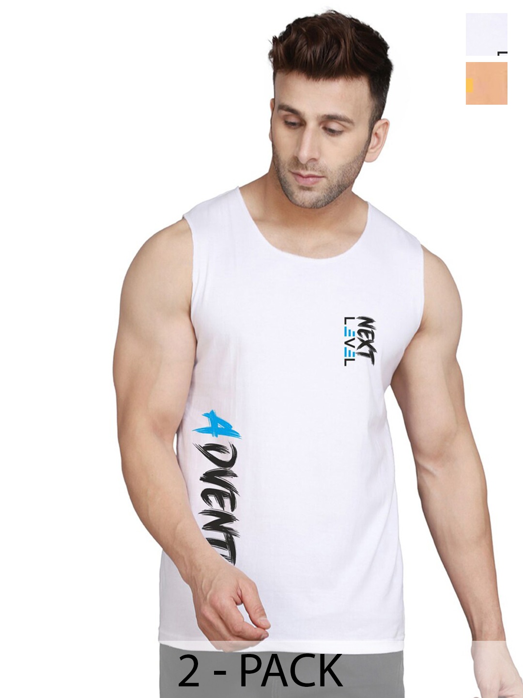 SLOWLORIS Pack Of 2 Printed Innerwear Vests, Rust