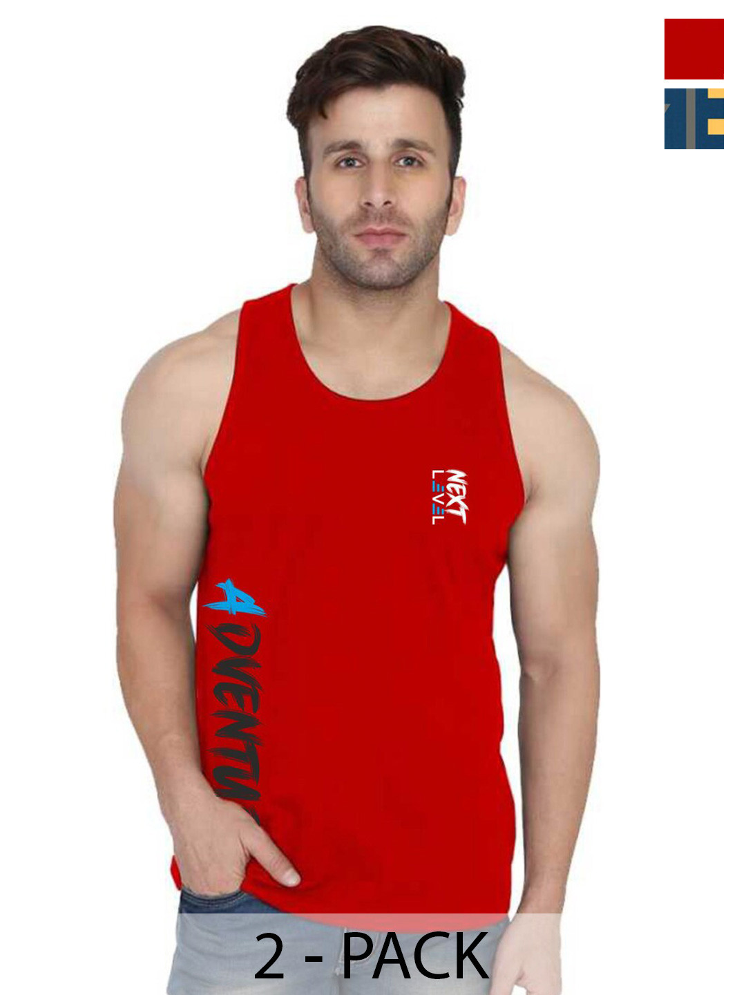 

SLOWLORIS Pack Of 2 Typography Printed Cotton Innerwear Vests, Teal