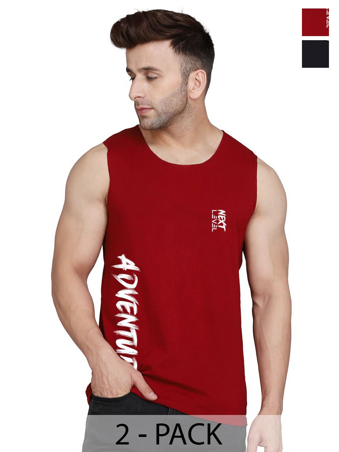 

SLOWLORIS Pack Of 2 Sleeveless Bio-Wash Gym Vests SL026 (BLACK KEEP) (MAROON ADV)