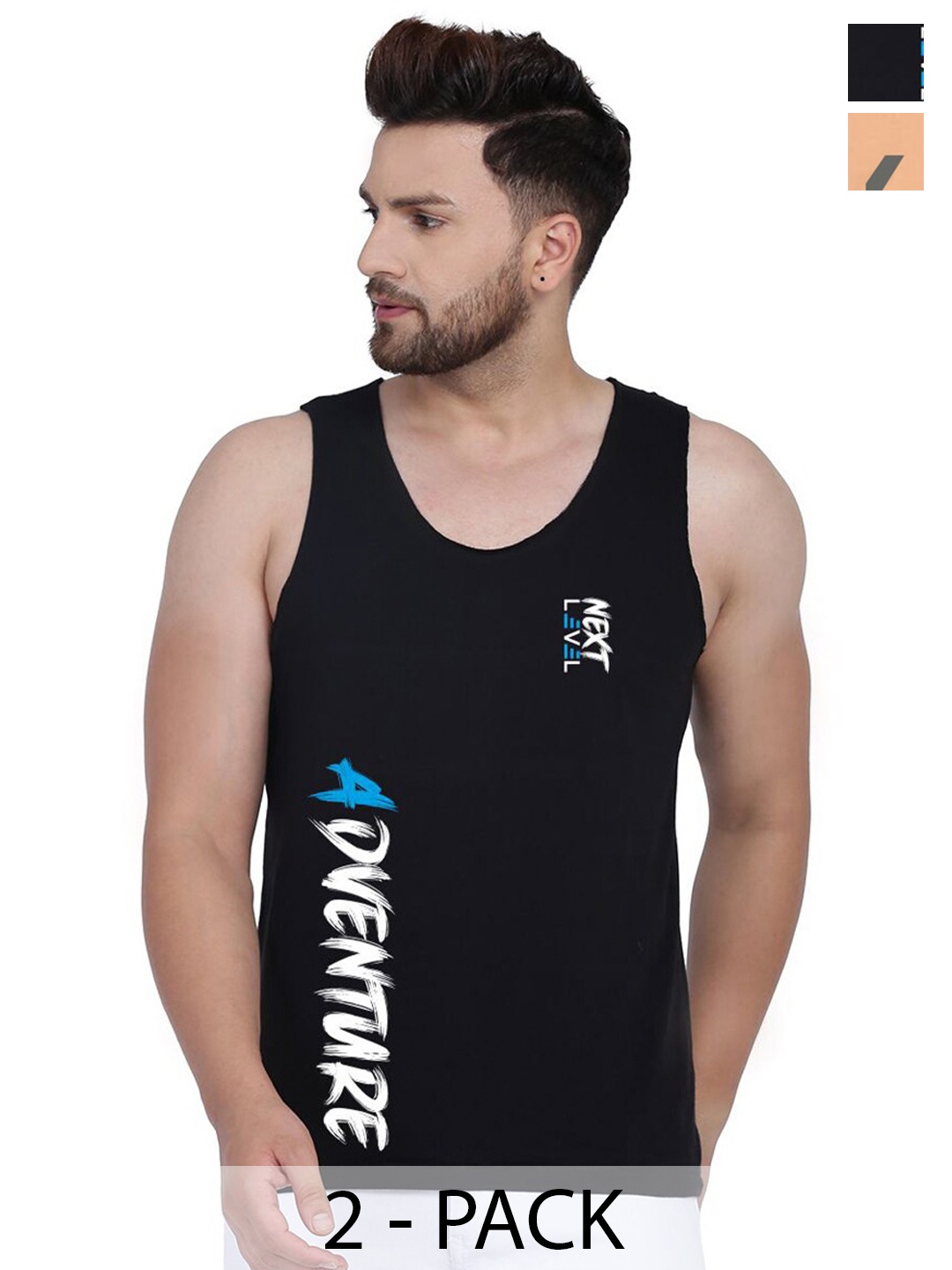 

SLOWLORIS Pack Of 2 Printed Innerwear Vests, Peach