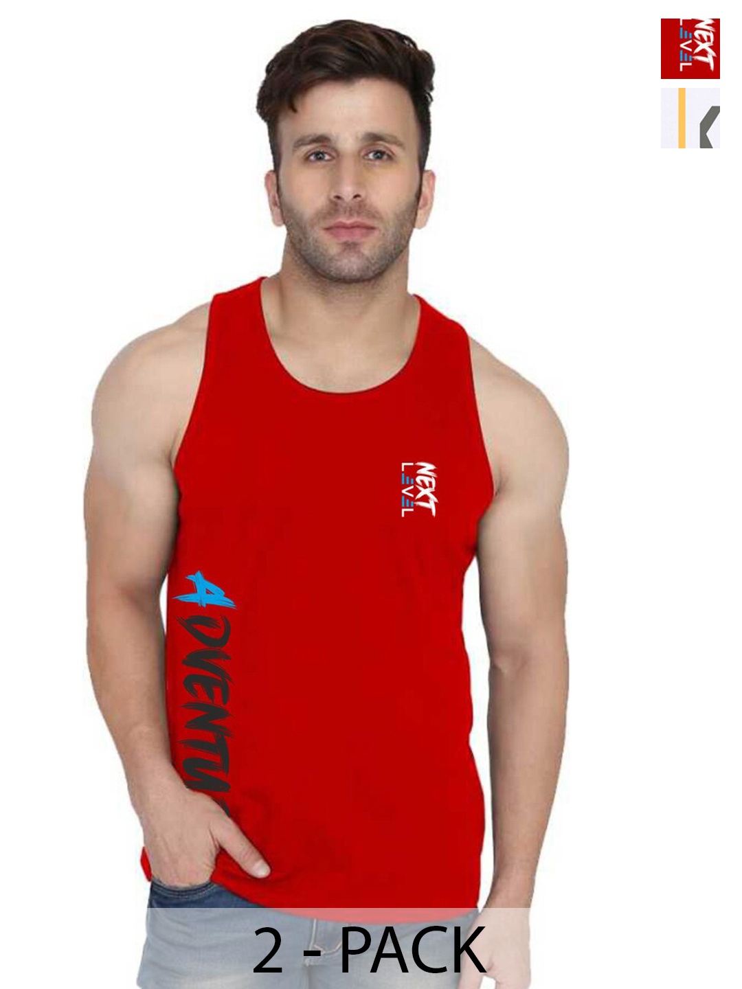 

SLOWLORIS Pack Of 2 Typography Printed Cotton Innerwear Vests, White