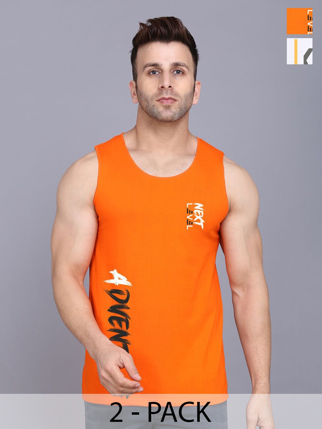 

SLOWLORIS Pack Of 2 Typography Printed Sleeveless Round Neck Basic Vest, White