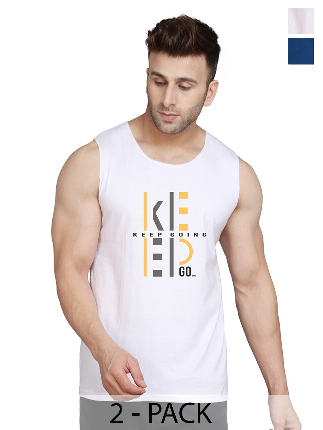

SLOWLORIS Pack of 2 Round Neck Sleeveless Cotton Gym Vest, White