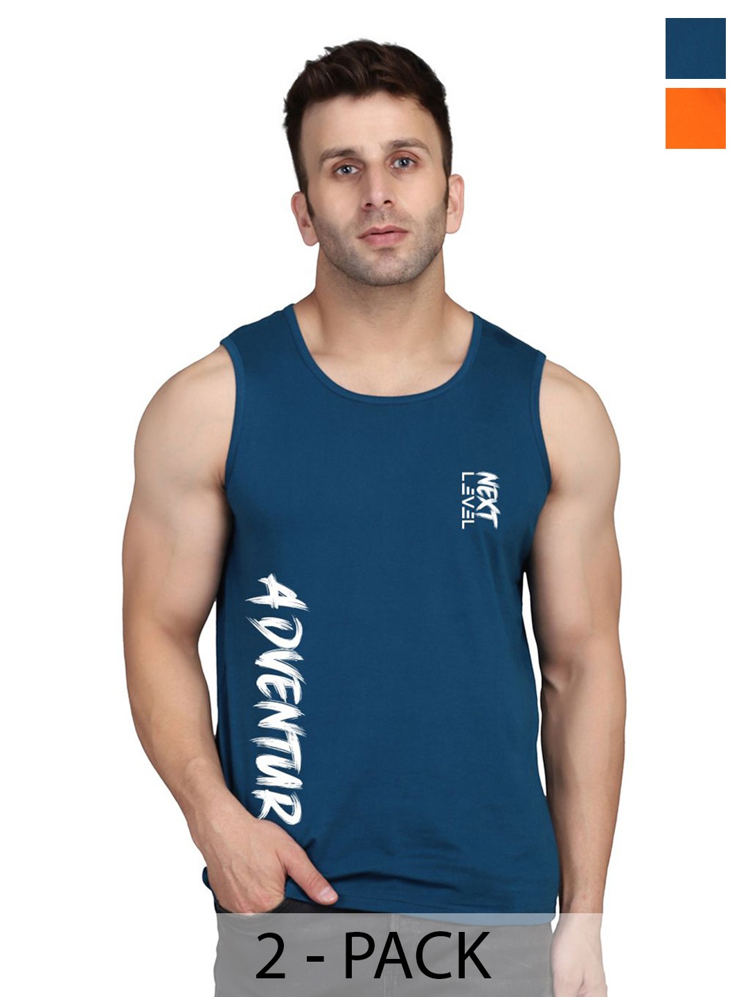 

SLOWLORIS Pack Of 2 Typography Printed Bio-Wash Innerwear Vests, Orange