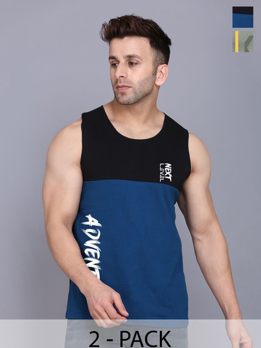 

SLOWLORIS Pack Of 2 Round Neck Sleeveless Cotton Gym Vest, Green