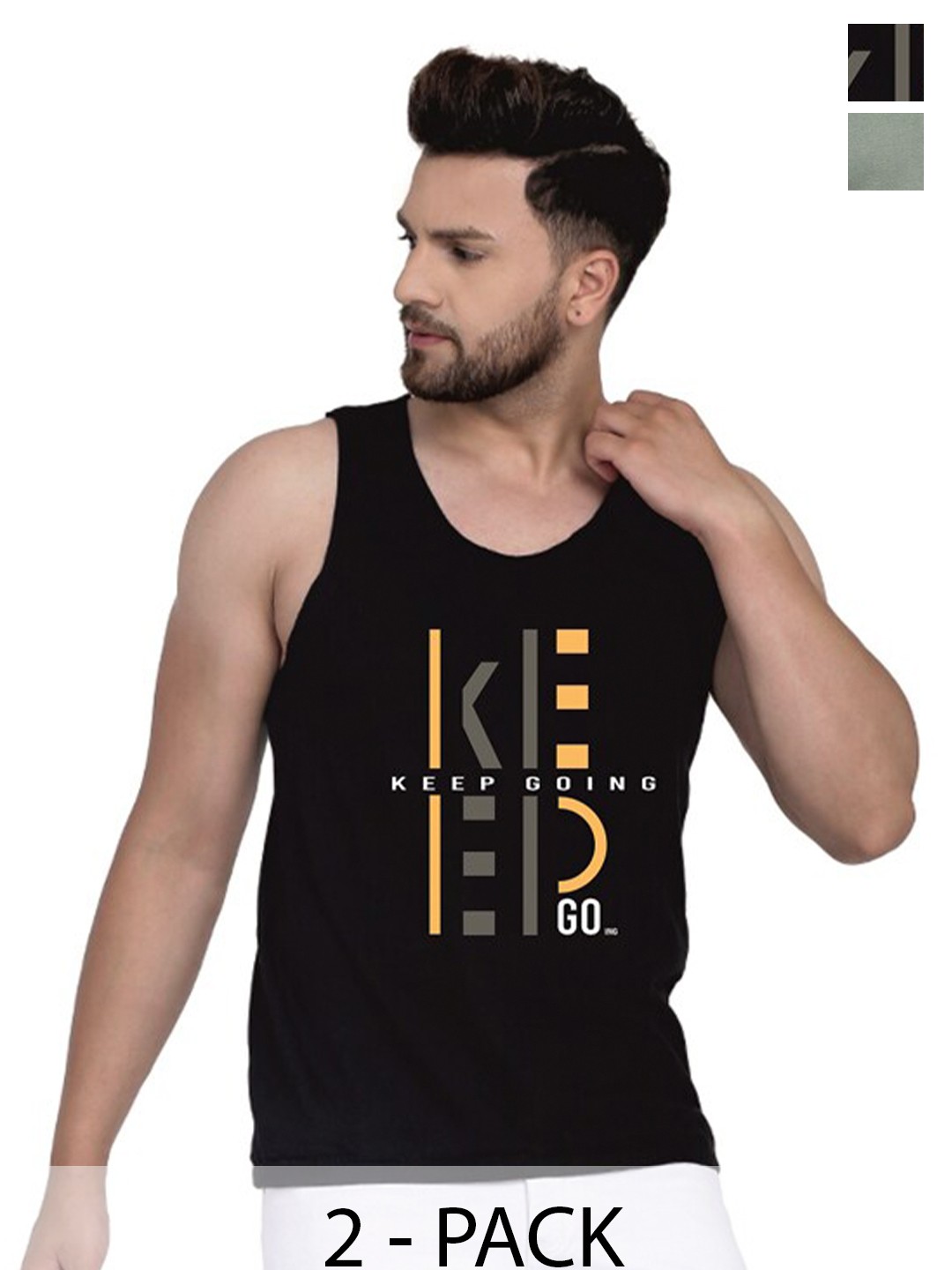 

SLOWLORIS Pack Of 2 Typography Printed Cotton Innerwear Vests, Black