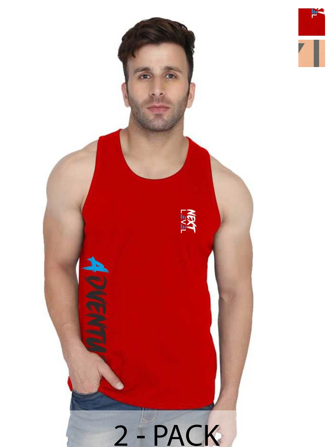 

SLOWLORIS Pack Of 2 Round Neck Sleeveless Cotton Gym Vest, Rust