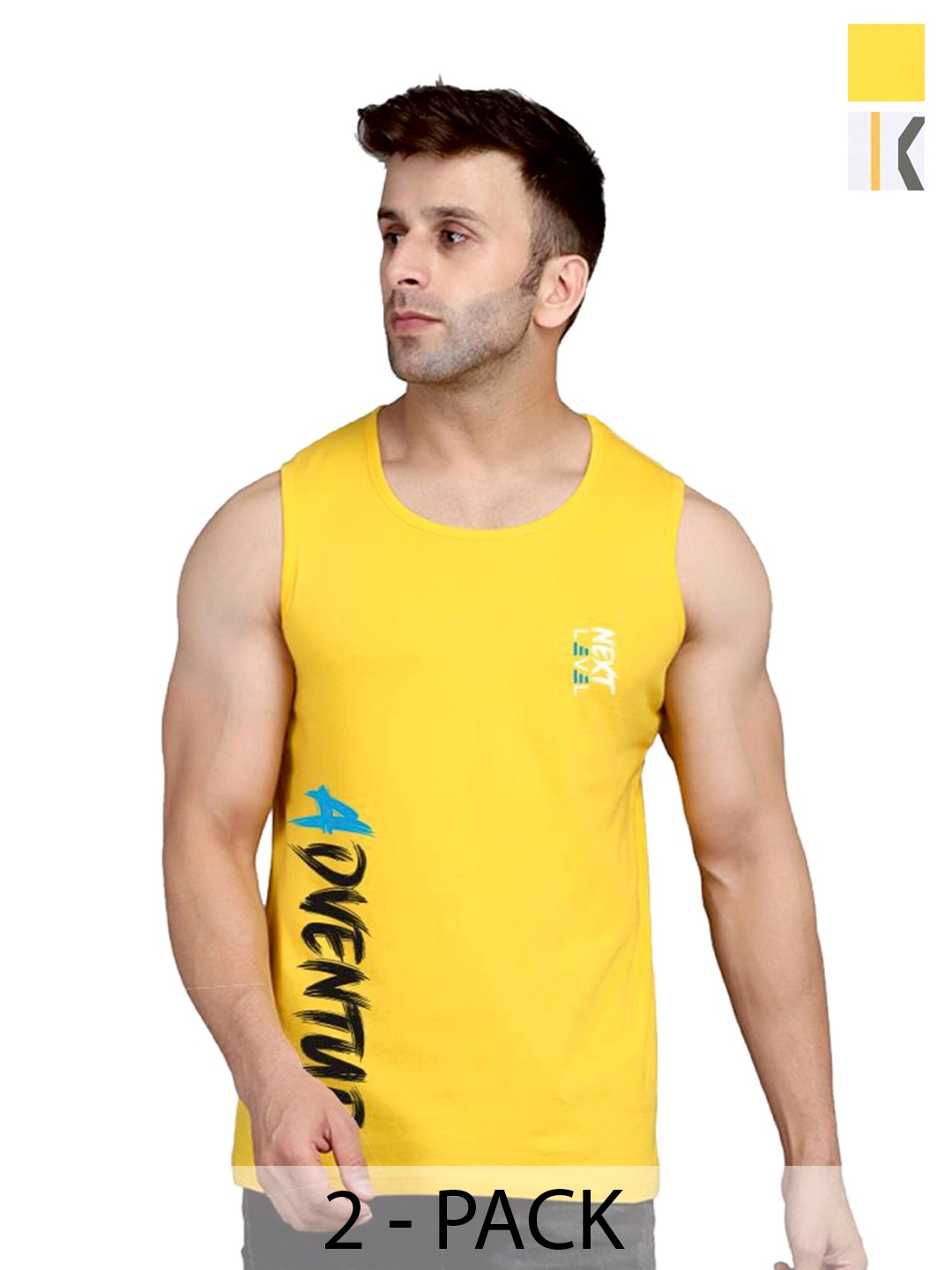 

SLOWLORIS Pack Of 2 Typography Round Neck Sleeveless Cotton Gym Vest, White