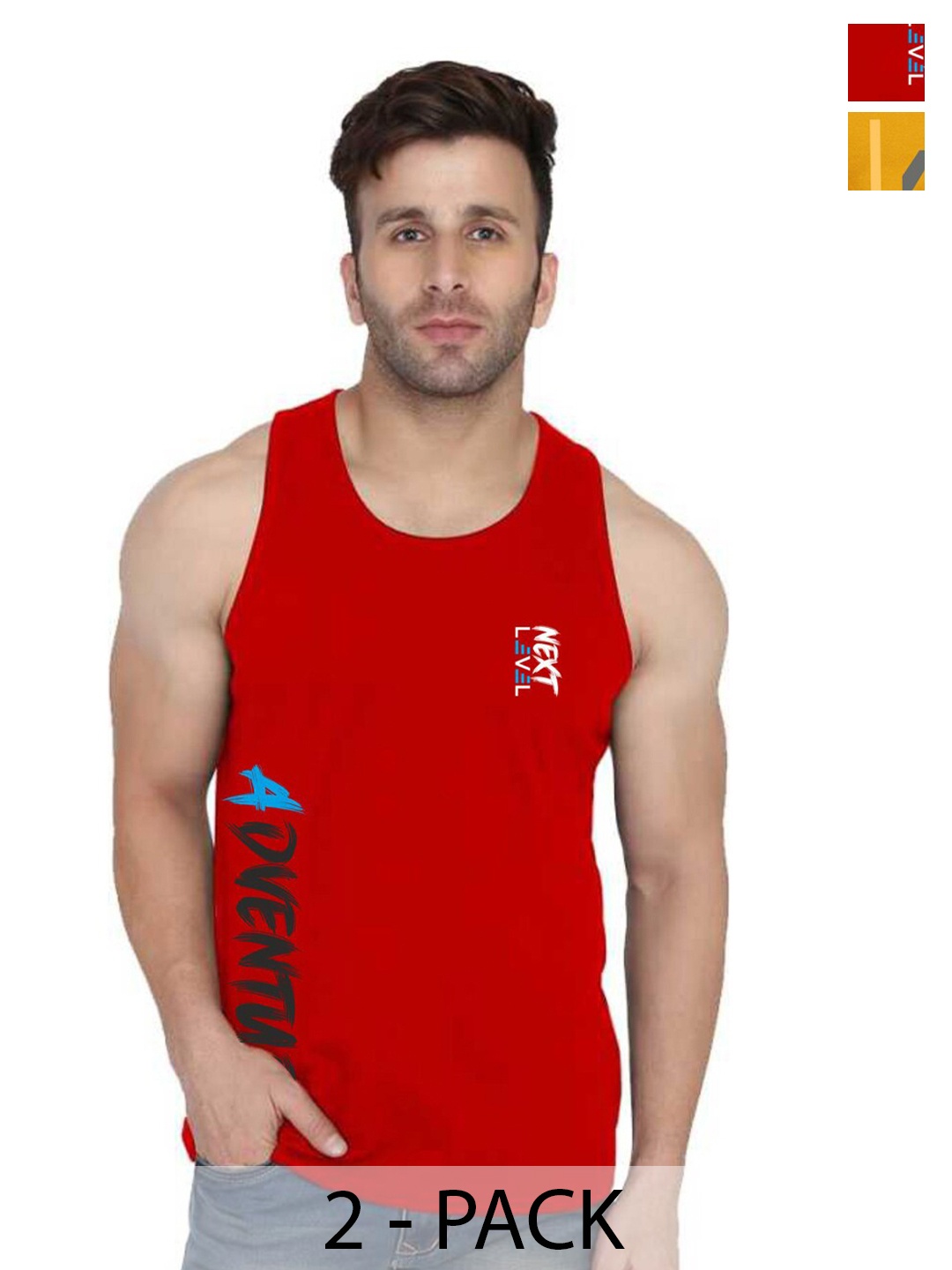 

SLOWLORIS Pack Of 2 Sleeveless Bio-Wash Gym Vests SL026 (MUSTARD KEEP) (RED ADV)