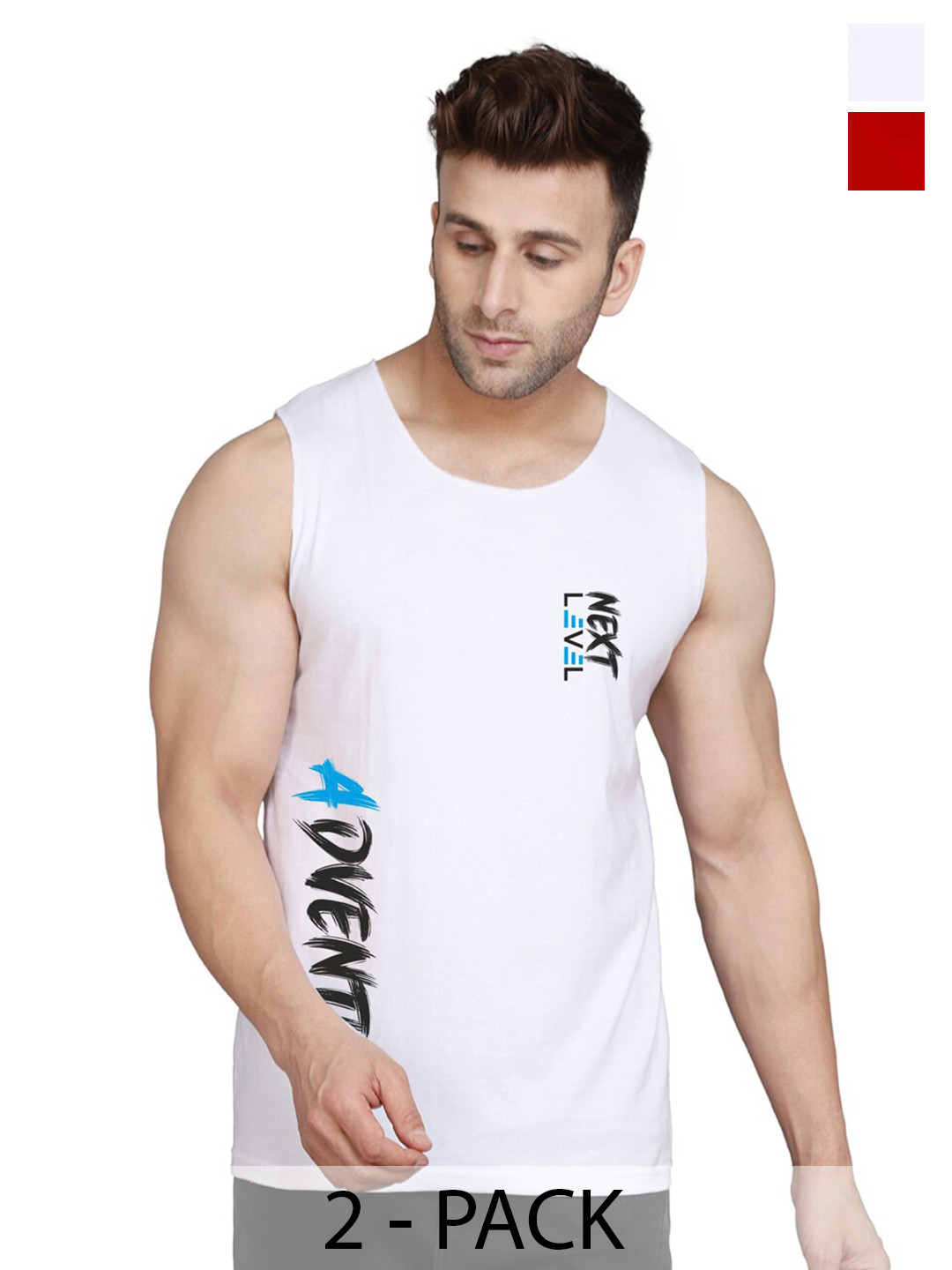 

SLOWLORIS Pack Of 2 Typography Printed Cotton Innerwear Vests, Red