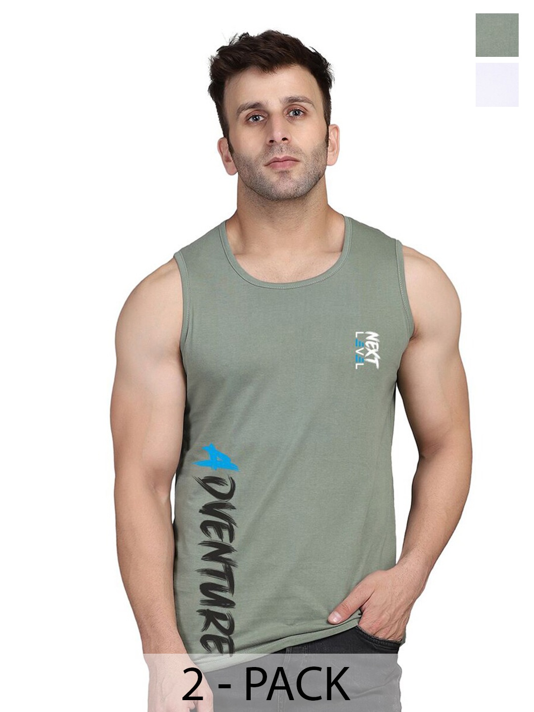 

SLOWLORIS Pack Of 2 Typography Printed Cotton Innerwear Vests, White