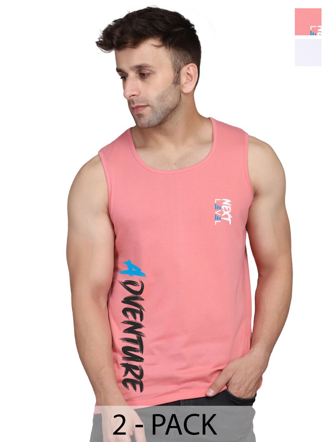 

SLOWLORIS Pack Of 2 Typography Printed Cotton Innerwear Vests, White