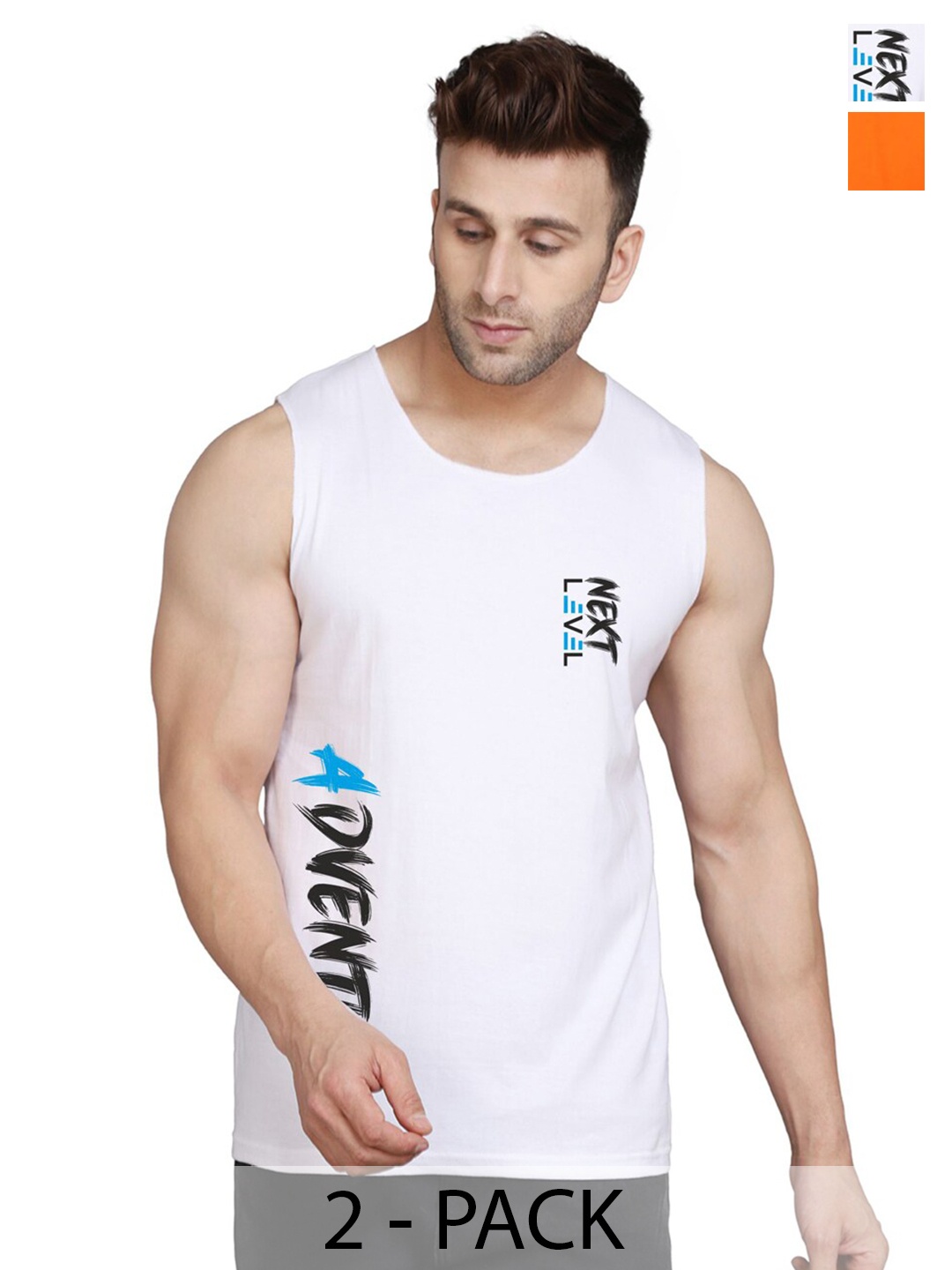 

SLOWLORIS Pack Of 2 Round Neck Sleeveless Cotton Gym Vest, Orange