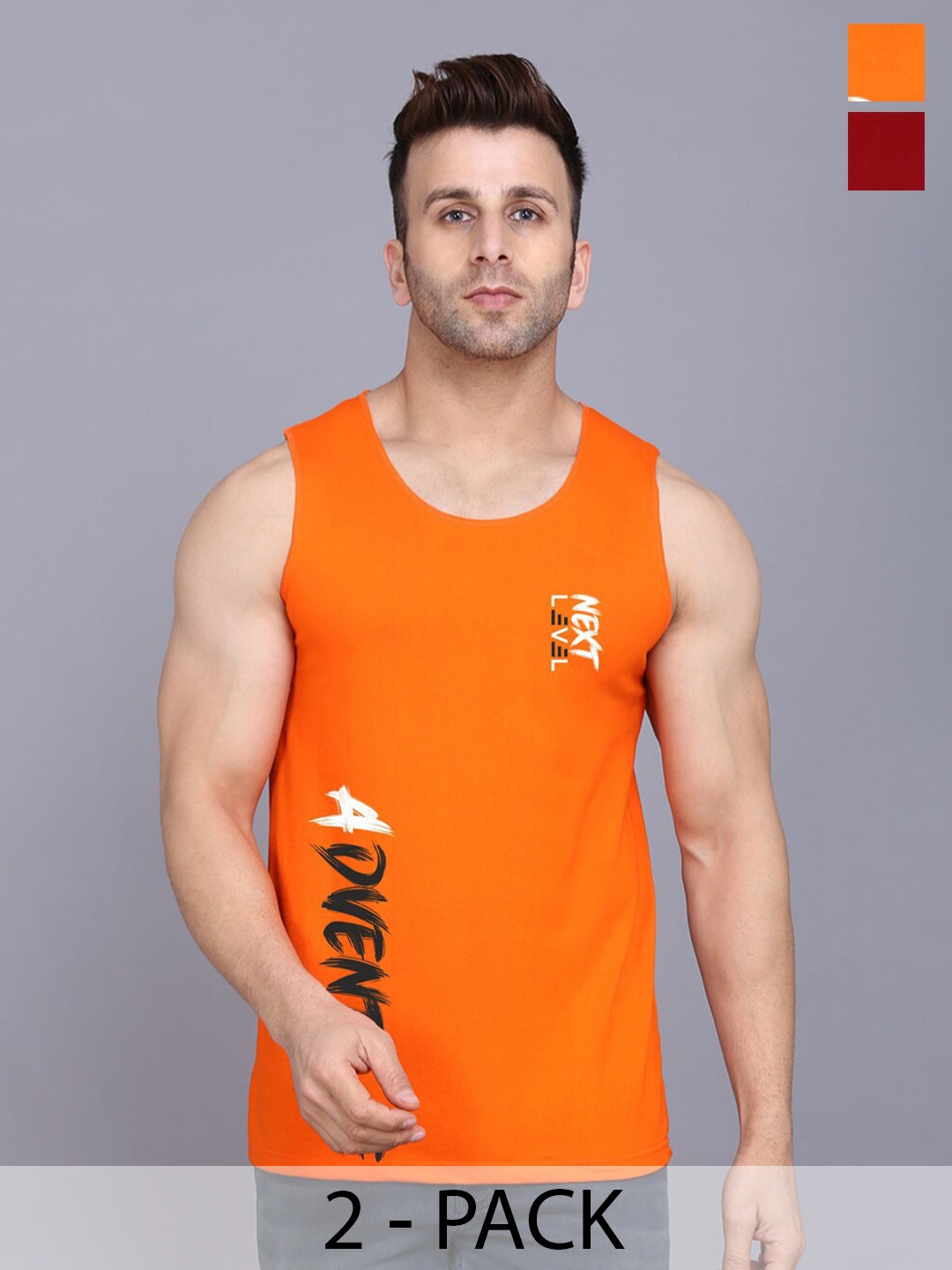 

SLOWLORIS Pack Of 2 Typography Printed Cotton Innerwear Vests, Maroon