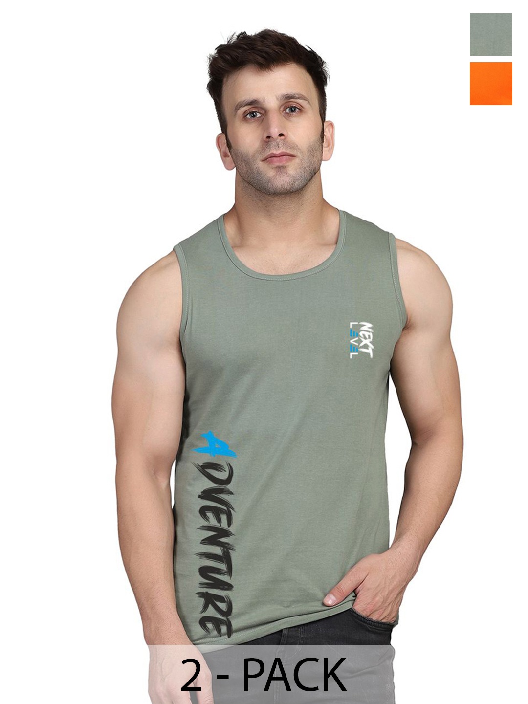 SLOWLORIS Pack Of 2 Bio-Wash Sleeveless T-shirt, Orange
