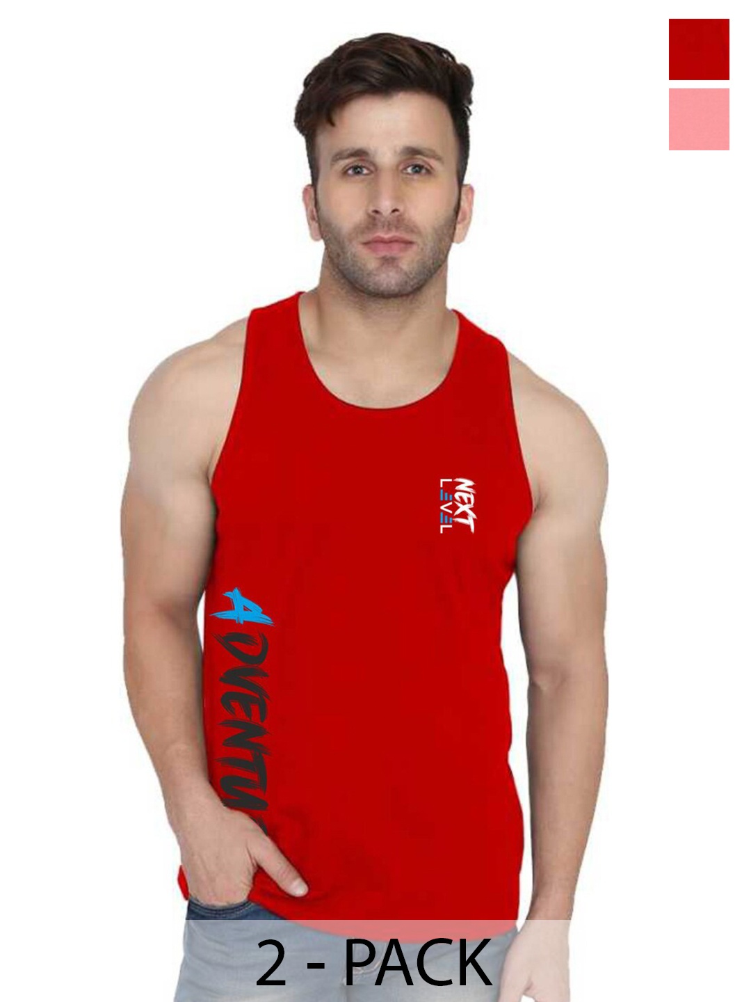 

SLOWLORIS Pack Of 2 Typography Printed Cotton Innerwear Vests, Peach