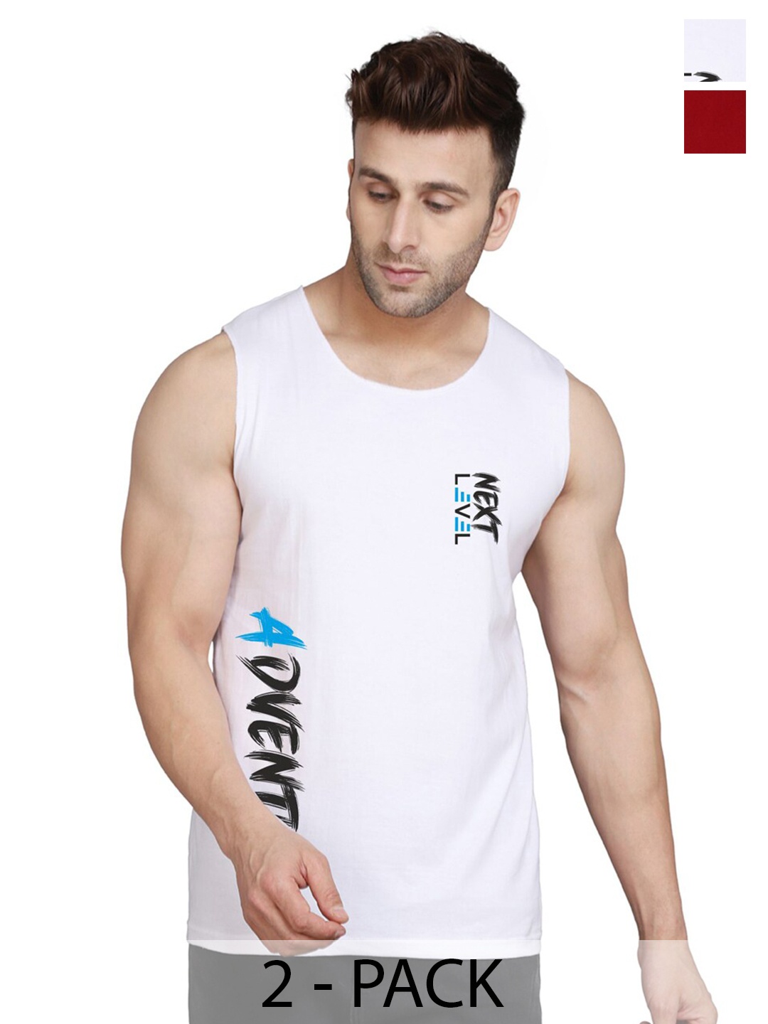 

SLOWLORIS Pack Of 2 Round Neck Sleeveless Cotton Gym Vest, Maroon