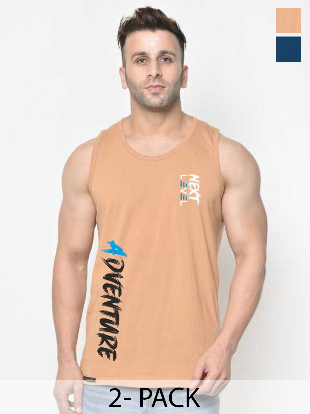 

SLOWLORIS Pack Of 2 Typography Printed Cotton Innerwear Vests, Teal