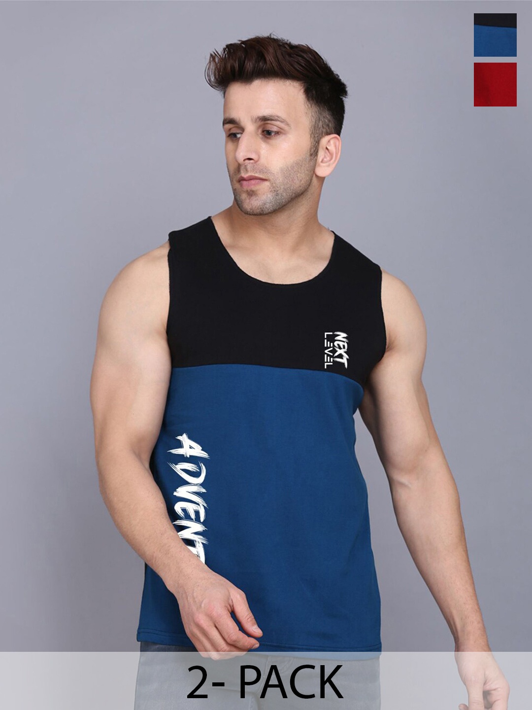 

SLOWLORIS Pack Of 2 Typography Printed Cotton Innerwear Vests, Maroon