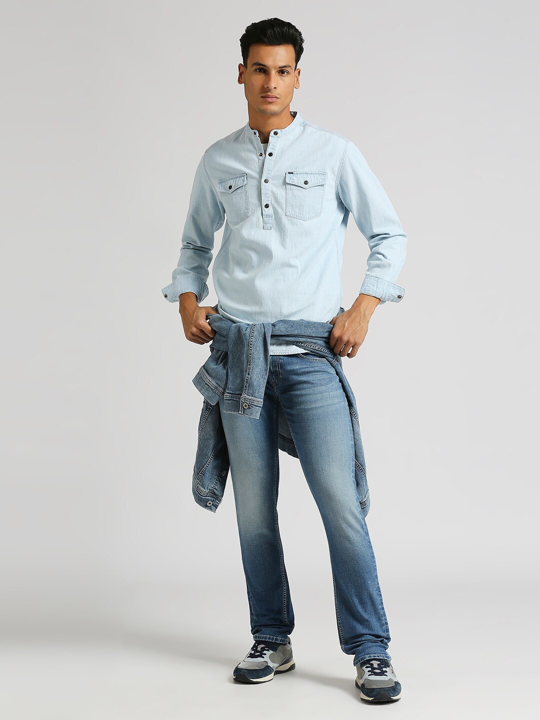 

Pepe Jeans Hector Opaque Mandarin Collar Casual Shirt, Blue