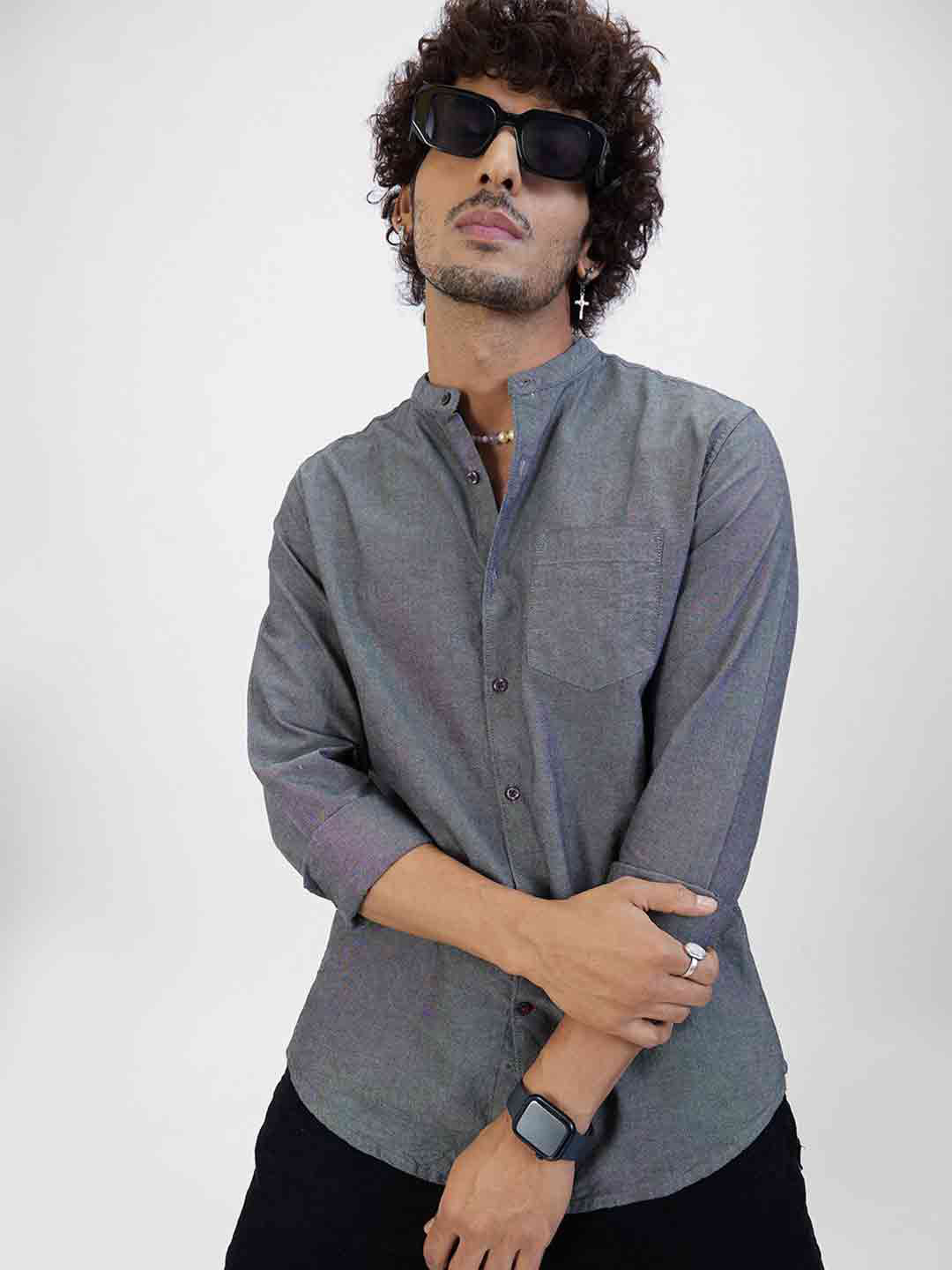 

VASTRADO Classic Long Sleeves Cotton Slim Fit Opaque Casual Shirt, Grey